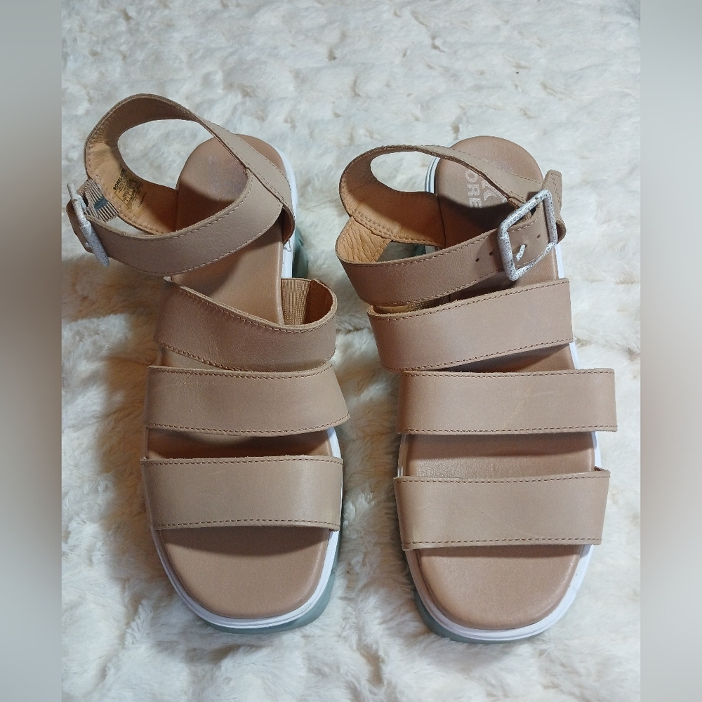 Sorel Z4158 Womens Beige/Blue Joanie III Strappy Wedge Sandals Size US 8 EU 39